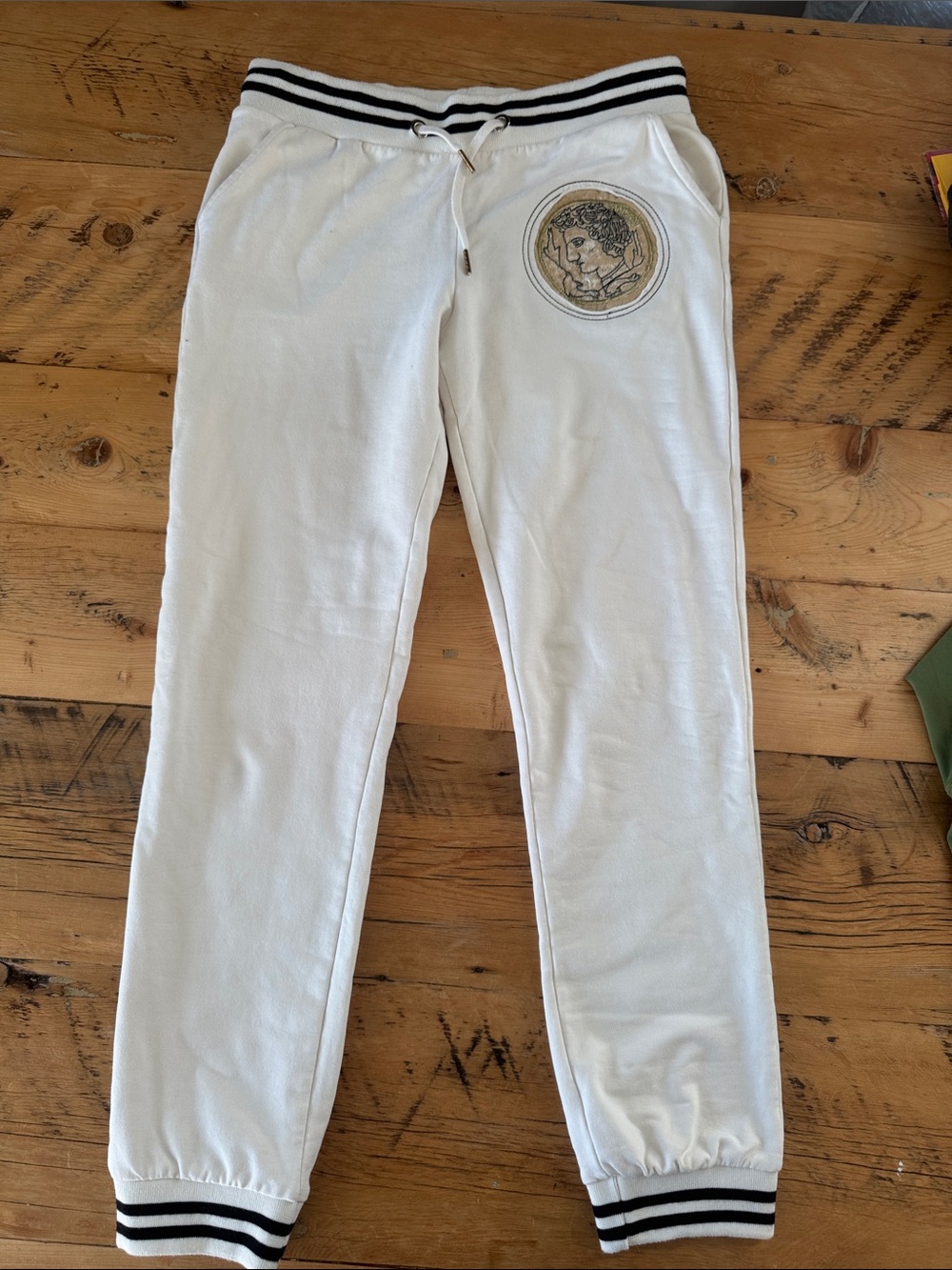 Women’s Versace White Jogger Pants with Black Stripe Waistband